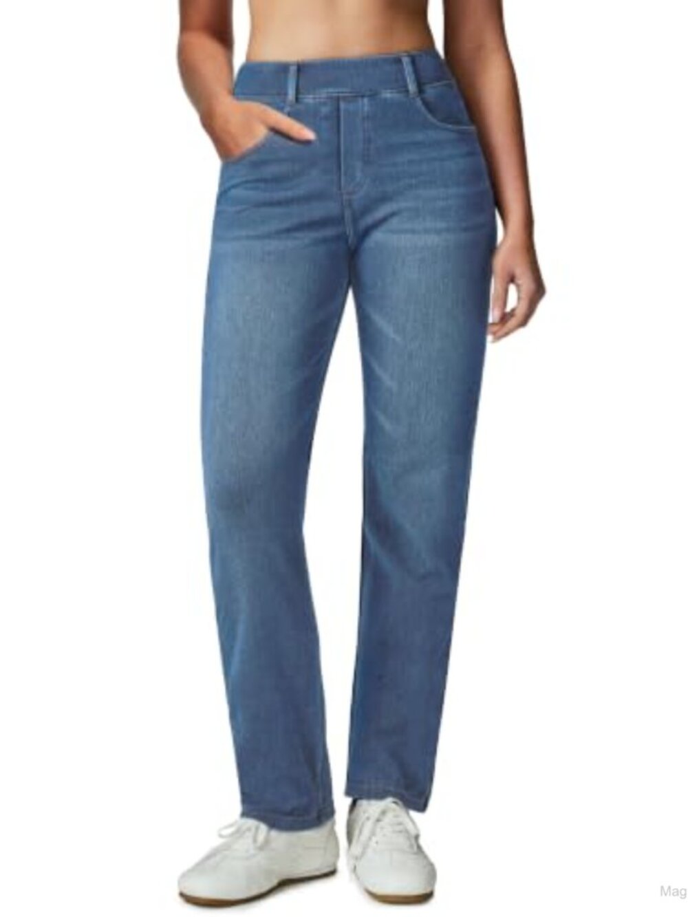 Women's Stretchy Straight Leg Jeans High Waisted Pull On Pants 5 Pockets